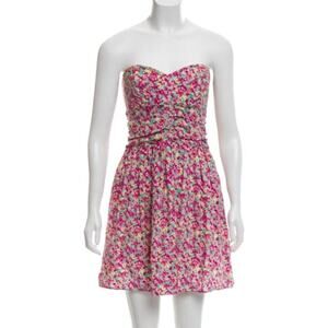 Parker NY Strapless Floral Print Silk Smocked Quilted Corset Mini Sundress